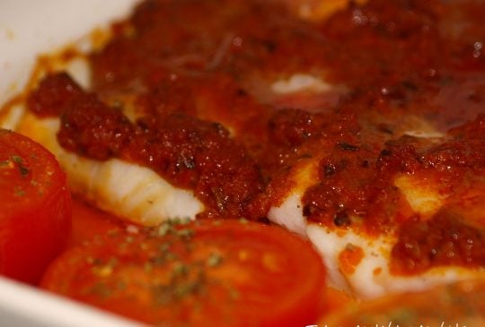 Image: Ovnsbakt torsk med rød pesto og pasta