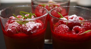 Image: Sjokoladepanna cotta med espresso og bringebær