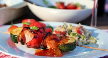 Image: Grillspyd med svinefilet, aprikos og hot mangosaus