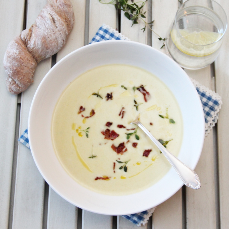 Potet- og purreløksuppe med sprøstekt bacon