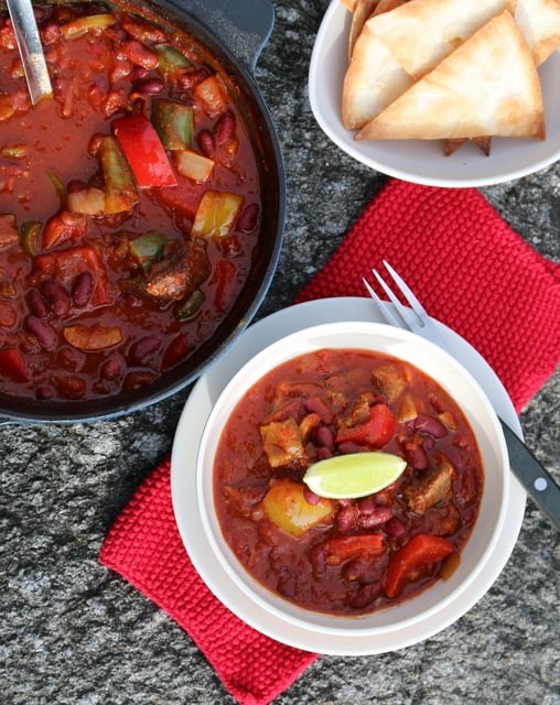 Chili con carne med sjokolade og tortillachips