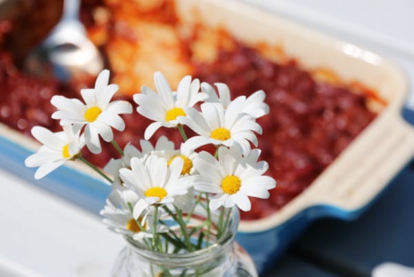 Bakte bønner og blomster