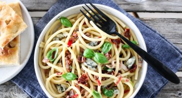 Image: SPAGETTI MED BACON, TOMATER OG GORGONZOLA