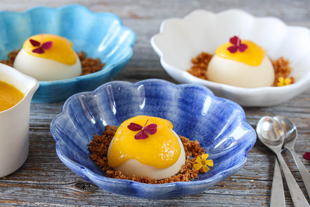 PANNA COTTA MED KOKOS OG MANGOSAUS