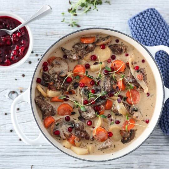 Image: KREMET VILTGRYTE MED REINSDYR, BACON OG SOPP