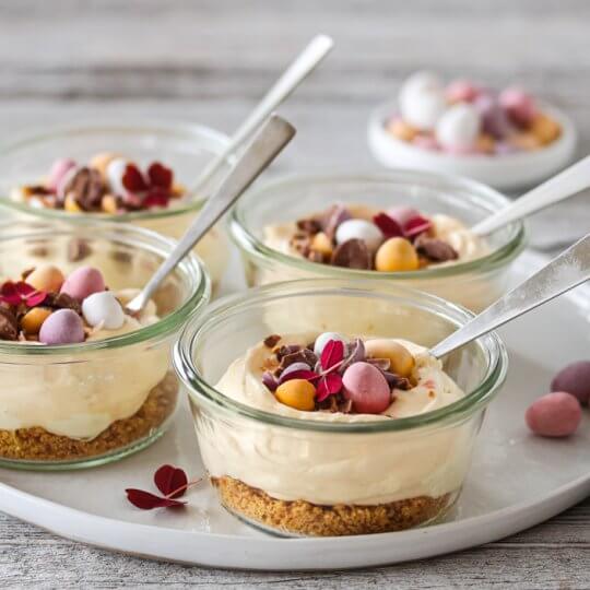 Image: OSTEKAKE I GLASS MED PASJONSFRUKTKREM OG PÅSKEEGG