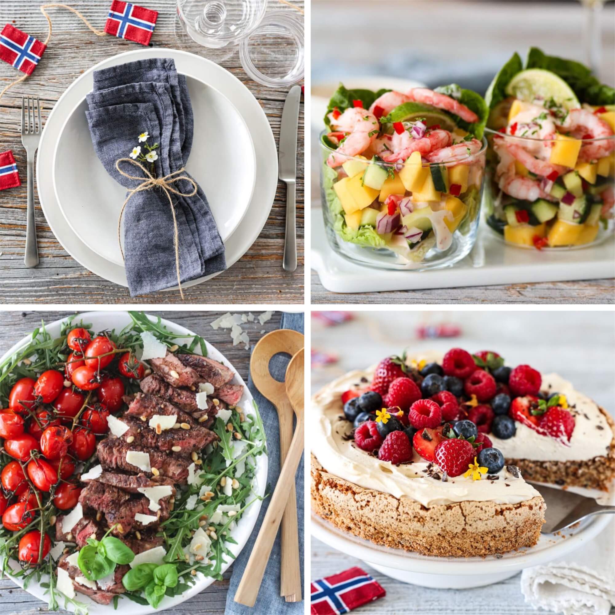 17. MAI-MENYEN; REKECOCTAIL, TAGLIATA OG MANDELKAKE MED FRISKE BÆR