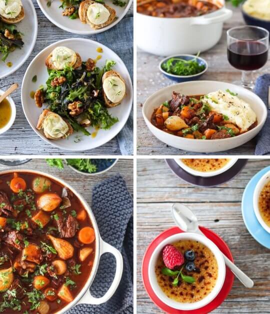 Image: OKTOBERMENYEN; CHÈVRESALAT, BOEUF BOURGUIGNON OG CREME BRÛLÈE